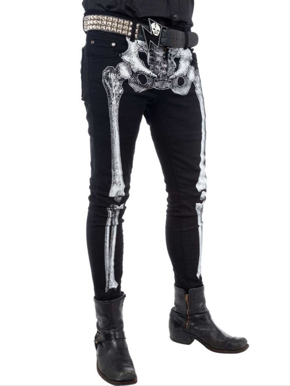 Rude Hot Topic Black Skeleton Print Skinny Pants Emo Goth Jeans